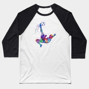 Boy Soccer Player Bicycle Kick Watercolor Painting Baseball T-Shirt